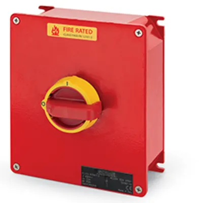 Intrerupator separatorn125A 6P IP65 500x400x200mm IK10 EMERGENCY YELLOW/RED FIRE RATED 1xNA+1xNC