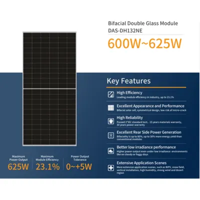 Panou fotovoltaic bifacial DAS Solar 615W N-Type TOPCon Double Glass