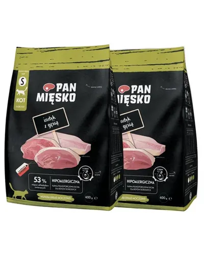 PAN MIĘSKO Hrana uscata pentru pisici, cu curcan si gasca S 2x400 g