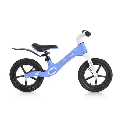 Bicicleta copii fara pedale Byox Next Step Blue 12 inch, cu stepper picioare lateral pliabil, pentru copiii cu varsta peste 2 ani si cu o greutate maxima de pana la 50 kg, scaun reglabil de la 35-41 cm