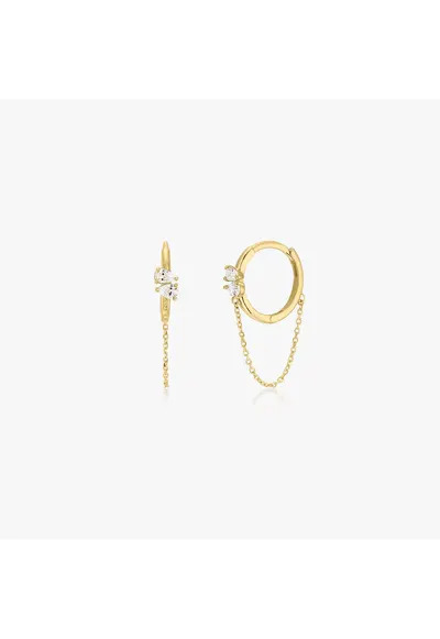 Cercei din aur Chained Hoops - Zirconiu