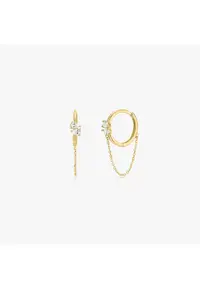 Cercei din aur Chained Hoops - Zirconiu