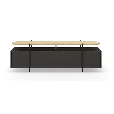 Masă TV neagră cu aspect de lemn de stejar 160x48 cm Hinoa – Marckeric