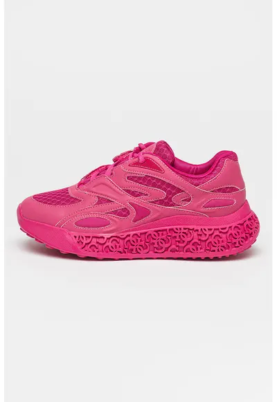 Pantofi sport wedge cu insertii de plasa - Fucsia
