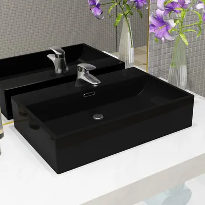 vidaXL Bazin cu orificiu robinet ceramică, 60,5x42,5x14,5 cm, negru