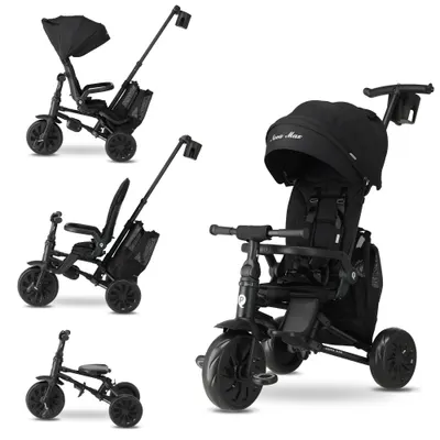 Tricicletă Qplay Nova Max cu Mâner de Împingere - Tricicletă 5 în 1 - Negru