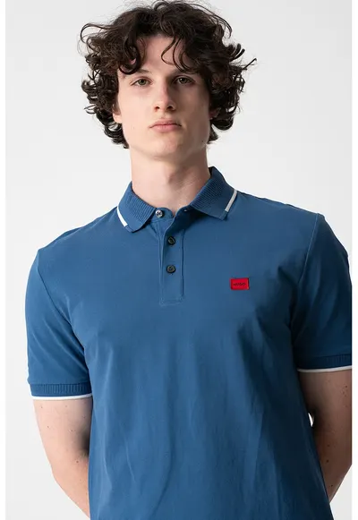 Tricou polo slim fit Deresino - Rosu/Albastru pastel