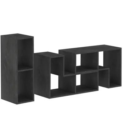 HOMCOM Mobilier TV 75" cu 2 Rafturi în Formă de L și Raft Dreptunghiular, 134-180x30,5x44 cm, Negru | Aosom Romania