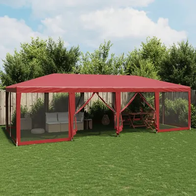 Gossi cort de petrecere cu 12 pereti din plasa, rosu, 8x4 m, hdpe