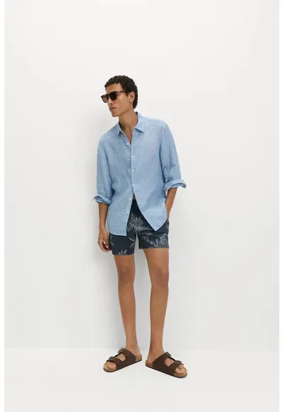 Pantaloni scurti de baie din material cu uscare rapida - Bleumarin
