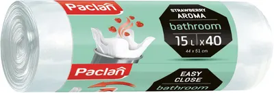 Saci de gunoi parfumați Paclan - Căpșuni, 15 l, 40 bucăți, albi