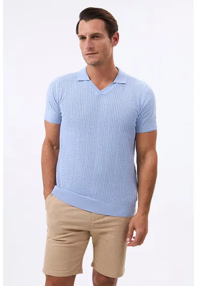 Tricou polo din amestec de bumbac - Albastru lavanda