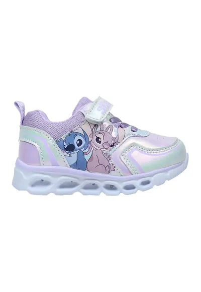Pantofi sport cu velcro si LED-uri Lilo&Stitch - Lila/Argintiu