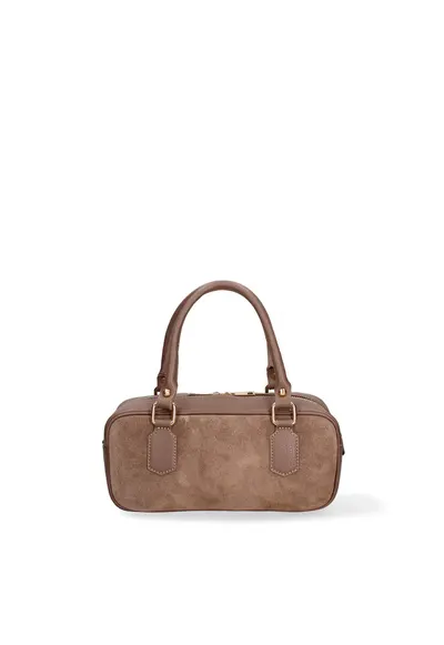 Geanta de piele intoarsa cu maner Seraphina Elite - Maro taupe
