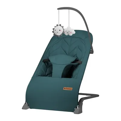 Sezlong balansoar pentru bebelusi Tulano Moon 10 Green cu centura de siguranta,bara cu jucarii,baza antiderapanta,pana la 9 kg,pliere compacta