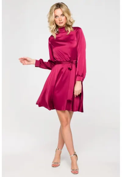 Rochie evazata cu maneci bufante - - Rosu