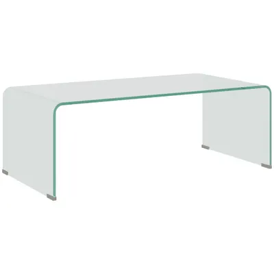 HOMCOM Măsuța de Cafea Monobloc Modernă pentru Living cu Picioare Antiderapante, Măsuță de Cafea din Sticlă Securizată, 100x50x35 cm, Transparentă