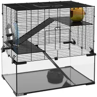 PawHut Cușcă pentru Hamsteri, Gerbili și Animale Mici din Fir de Otel și Sticlă cu Rotiță, 60x40x57 cm, Negru | Aosom Romania