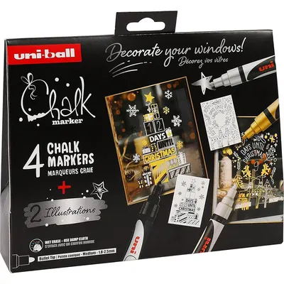 Set 4 markere cu creta varf rotund 1.8-2.5mm, Uni-Ball Chalk Scandinavian