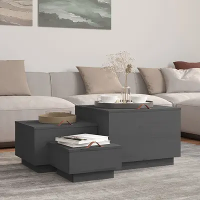vidaXL Cutii de depozitare cu capace 3 buc., gri, lemn masiv de pin