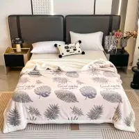 Patura CoCoLiNo cu blanita, 200x230cm, Jojo Home, Crem, Gri, Frunze