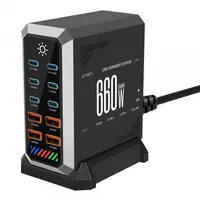 Incarcator Statie OEM HW18, 660W, 5A, 4 x USB-A - 6 x USB-C, Negru
