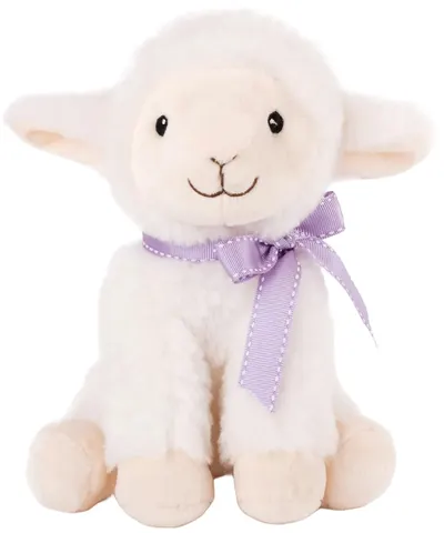 Jucărie de pluș Amek Toys - Oaia, cu o panglică mov, 19 cm