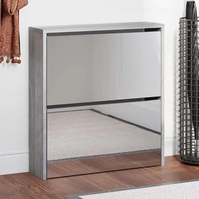 vidaXL Pantofar cu oglindă, 2 niveluri, gri sonoma, 63x17x67 cm