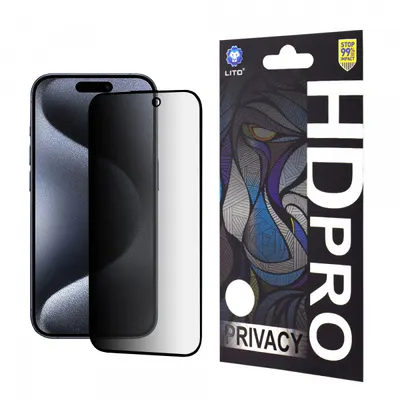 Folie de protectie Ecran Privacy Lito HD Pro pentru Apple iPhone 15 Pro, Sticla Securizata, Full Glue