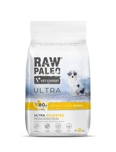 Hrană uscată pentru câini Raw Paleo Ultra Turkey Mini Puppy 2kg