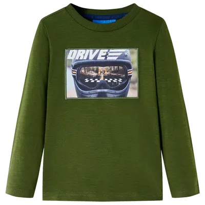 Tricou pentru copii cu mâneci lungi, kaki închis, 104