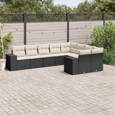 Gossi set mobilier de gradina cu perne, 9 piese, negru, poliratan