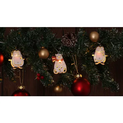 Lant de lumina LED de Craciun, pinguin, urs, cu baterii Timer 6+18h,10LED, 3000K, 2xAA