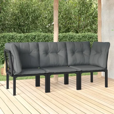 Gossi set mobilier de gradina cu perne, 3 piese, negru/gri, poliratan