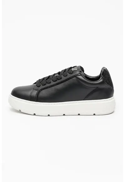 Pantofi sport low-cut din piele cu strasuri Bold - Negru