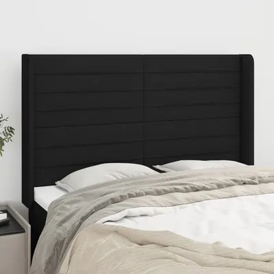 vidaXL Tăblie de pat cu aripioare, negru, 147x16x118/128 cm, textil