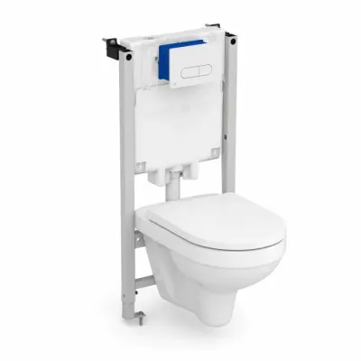 Set vas WC suspendat rimless Cersanit Zip City Dur cu capac Soft Close, rezervor incastrat Ideal Standard ProSys si clapeta Oleas M1 alb lucios