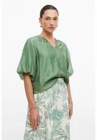 Bluza din amestec de lyocell si aspect de satin cu maneci bufante
