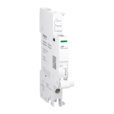 Acti9 A9A, Contact auxiliar nivel scazut, iOF, 1 C/O, 2mA-100mA, 24-250V C.A., 24-220V C.C., conexiune pe jos
