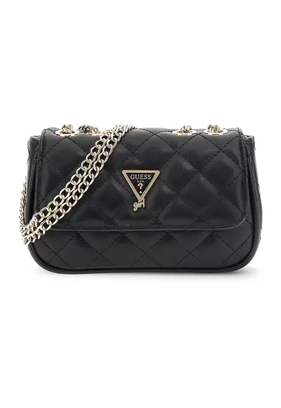 Geanta crossbody mini de piele ecologica cu bareta din lant - Negru stins
