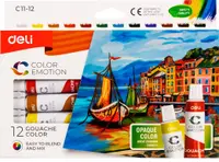 Vopsele pe baza de apa Deli Gouache - EC11-12, 12 culori