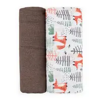 Set 2 scutece, Petite&Mars, Misty, Din muselina de bambus, Hipoalergenice, Dimensiuni mari, 120 x 120 cm, Certificate Oeko Tex Standard 100, Forest Fox