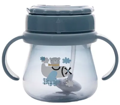 Cană cu mânere și pai Lorelli My Friend - 250 ml, Cameo Blue