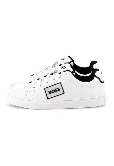 Pantofi sport flatform din piele cu aplicatie logo - Alb optic