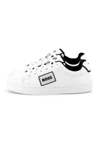Pantofi sport flatform din piele cu aplicatie logo - Alb optic