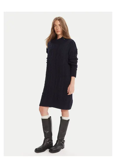 Rochie tricotata - 80% lana - bleumarin - pentru femei