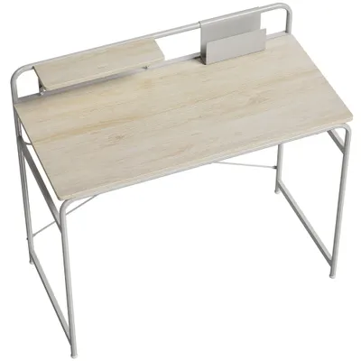 HOMCOM Masă de birou modernă cu raft și structură metalică, montaj ușor 98x48x88,5 cm stejar | Aosom Romania