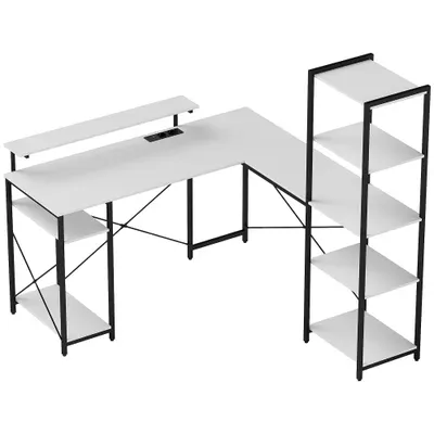 HOMCOM Birou de Colț pentru Computer în Formă de L cu Bibliotecă, 137x140x139,5 cm, Negru | Aosom Romania
