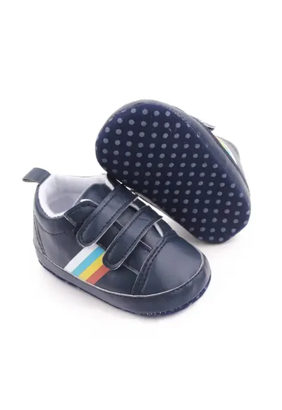 Pantofi sport Model AL 16340 cu dungi multicolore - pentru bebelusi - Piele ecologica - Bleumarin - Bleumarin