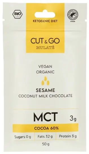 Ciocolată bio cu lapte de cocos și susan, 50 g, Mulate
